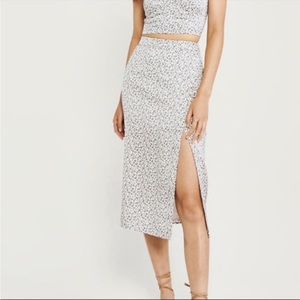 A&F Satin Leopard Print Midi Skirt